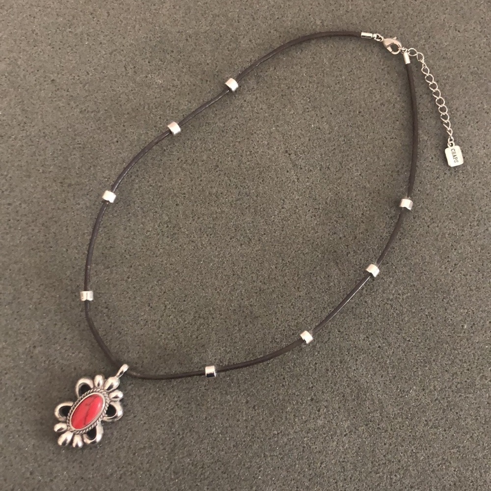 Chaps Leather Necklace with Red Stone